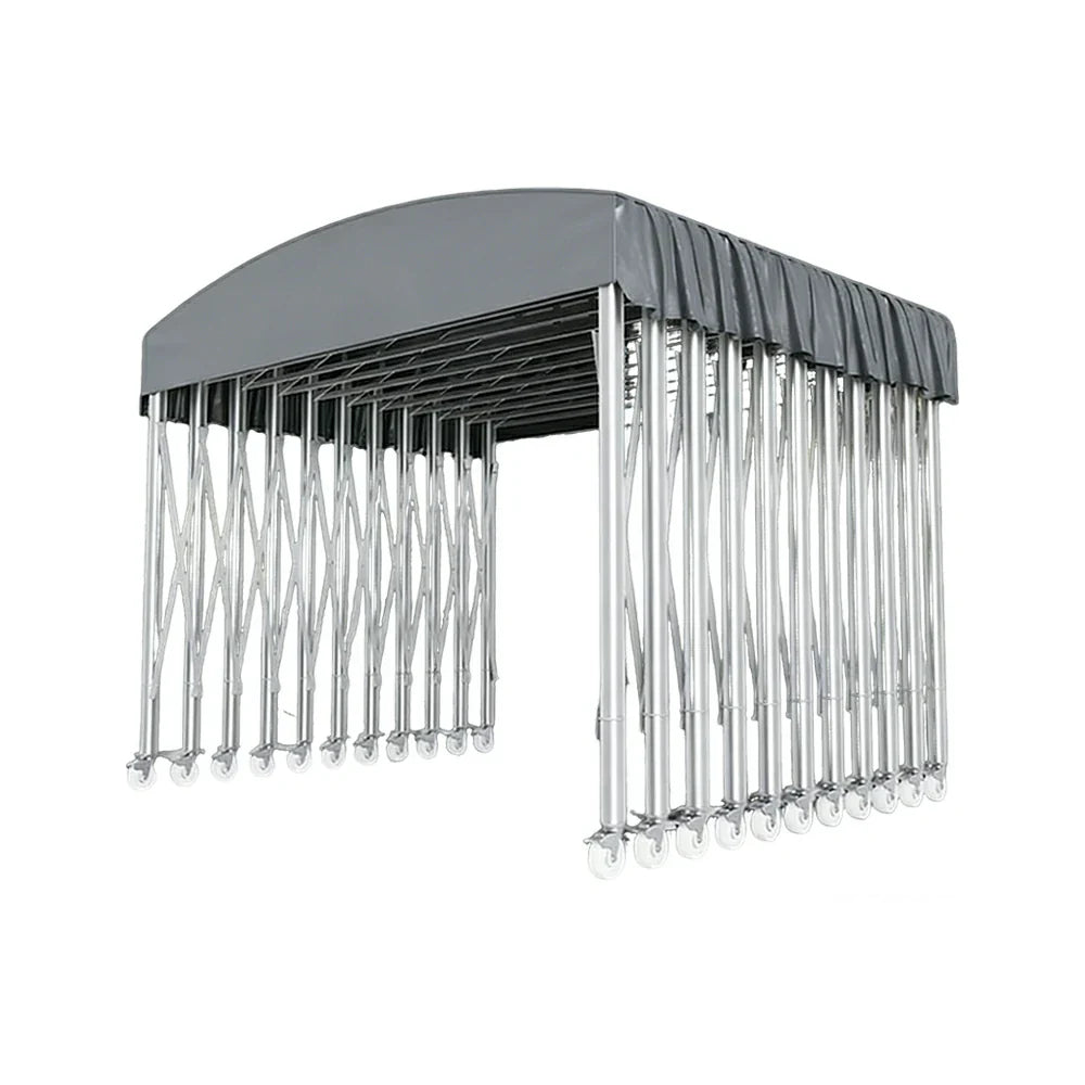 TREKKA Outdoor Retractable Canopy Tent - 5/7/8m Heavy-Duty Telescopic Frame Lockable Wheels Waterproof & UV-Resistant Fabric Space-Saving Design - Grey