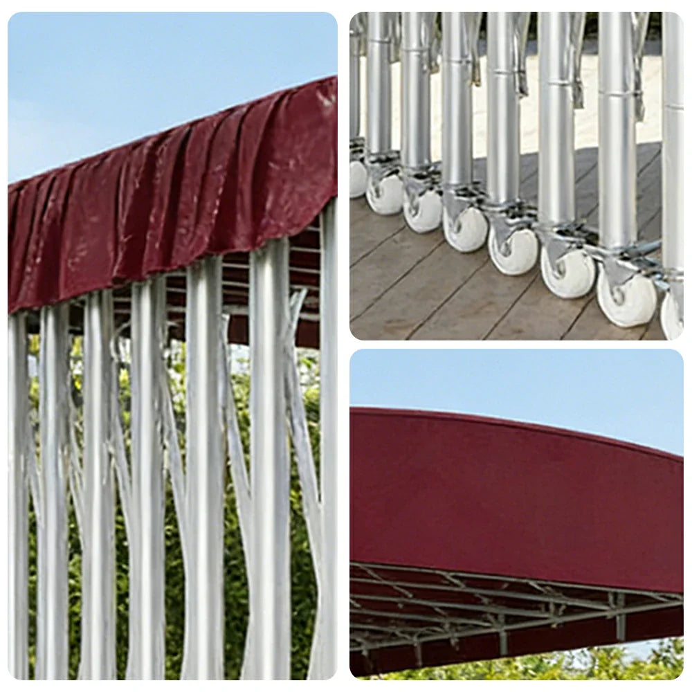 TREKKA Outdoor Retractable Canopy Tent - 5/7/8m Heavy-Duty Telescopic Frame Lockable Wheels Waterproof & UV-Resistant Fabric Space-Saving Design - Wine Red
