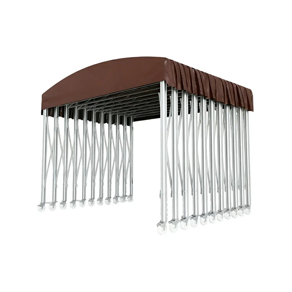 TREKKA Outdoor Retractable Canopy Tent - 5/7/8m Heavy-Duty Telescopic Frame Lockable Wheels Waterproof & UV-Resistant Fabric Space-Saving Design - Coffee