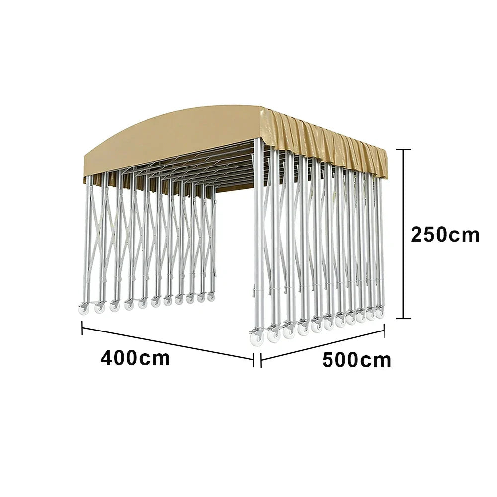TREKKA Outdoor Retractable Canopy Tent - 5/7/8m Heavy-Duty Telescopic Frame Lockable Wheels Waterproof & UV-Resistant Fabric Space-Saving Design - Khaki
