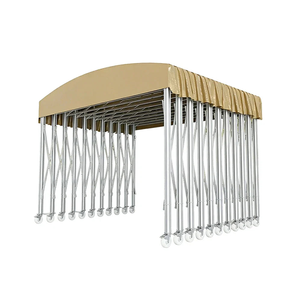 TREKKA Outdoor Retractable Canopy Tent - 5/7/8m Heavy-Duty Telescopic Frame Lockable Wheels Waterproof & UV-Resistant Fabric Space-Saving Design - Khaki