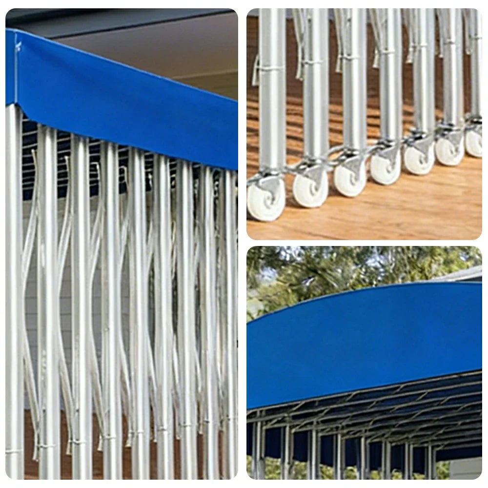 TREKKA Outdoor Retractable Canopy Tent - 5/7/8m Heavy-Duty Telescopic Frame Lockable Wheels Waterproof & UV-Resistant Fabric Space-Saving Design - Blue