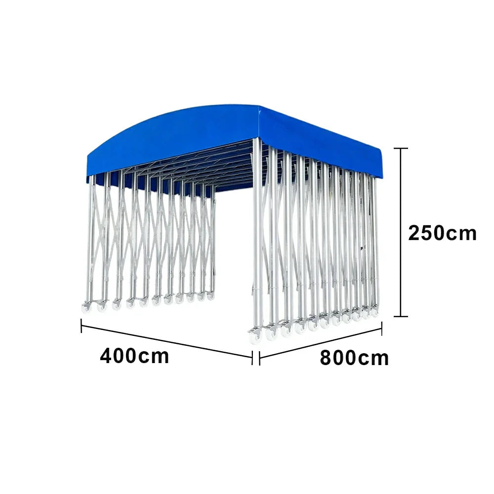 TREKKA Outdoor Retractable Canopy Tent - 5/7/8m Heavy-Duty Telescopic Frame Lockable Wheels Waterproof & UV-Resistant Fabric Space-Saving Design - Blue