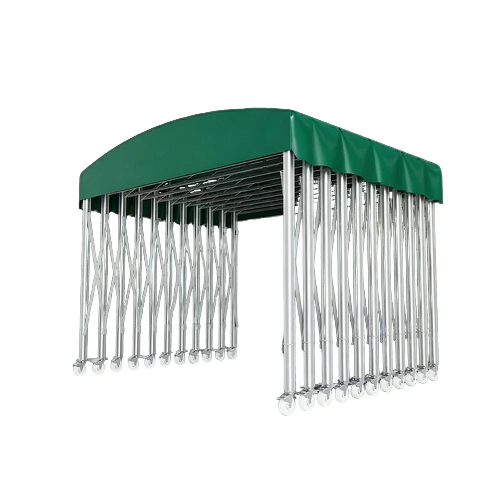 TREKKA Outdoor Retractable Canopy Tent - 5/7/8m Heavy-Duty Telescopic Frame Lockable Wheels Waterproof & UV-Resistant Fabric Space-Saving Design - Green