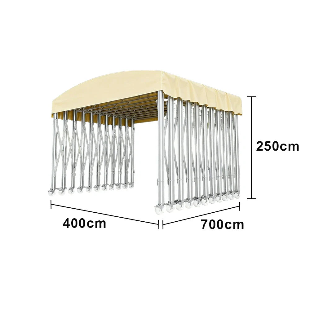 TREKKA Outdoor Retractable Canopy Tent - 5/7/8m Heavy-Duty Telescopic Frame Lockable Wheels Waterproof & UV-Resistant Fabric Space-Saving Design - Beige