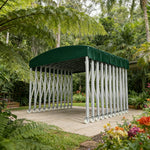 TREKKA Outdoor Retractable Canopy Tent - 5/7/8m Heavy-Duty Telescopic Frame Lockable Wheels Waterproof & UV-Resistant Fabric Space-Saving Design - Dark Green