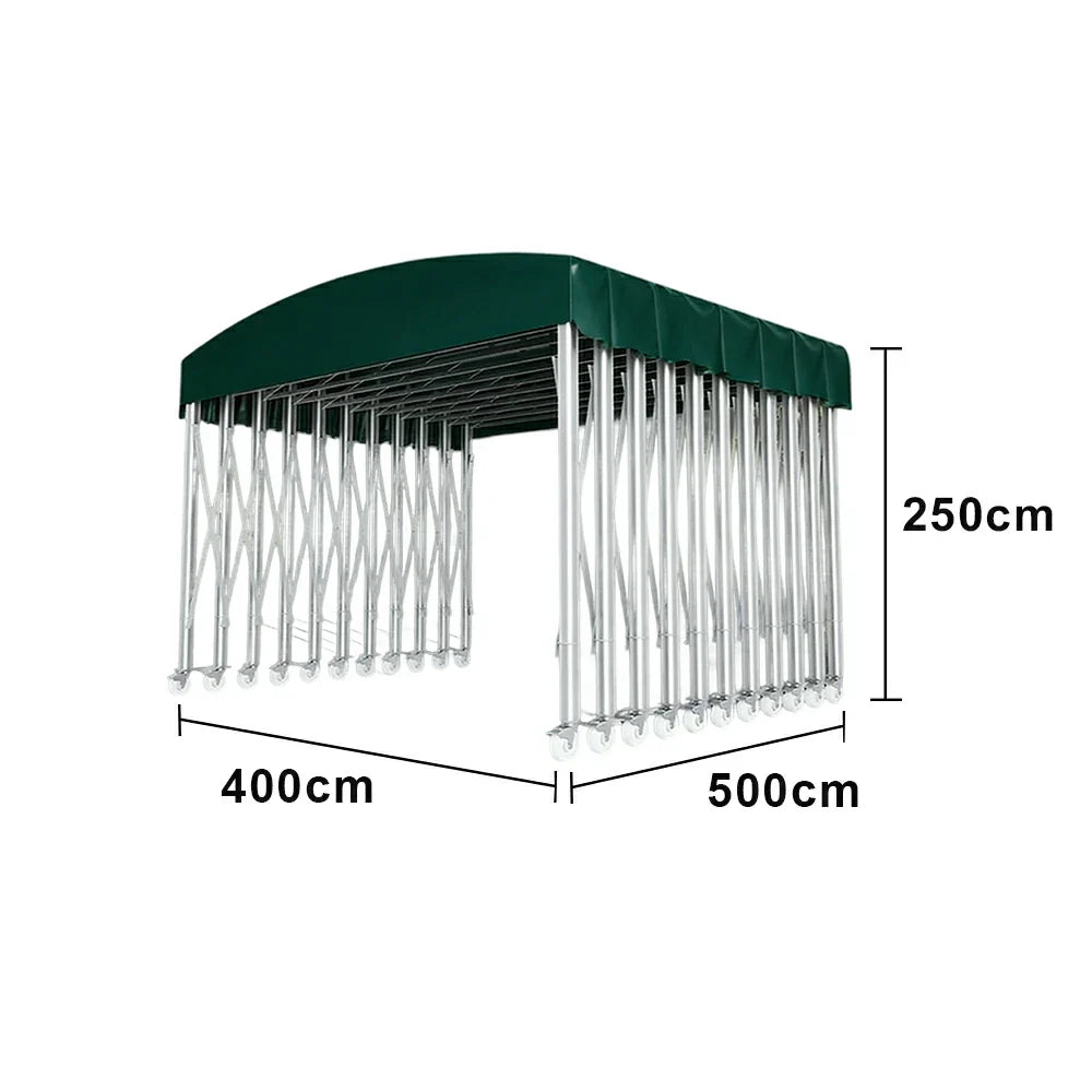 TREKKA Outdoor Retractable Canopy Tent - 5/7/8m Heavy-Duty Telescopic Frame Lockable Wheels Waterproof & UV-Resistant Fabric Space-Saving Design - Dark Green