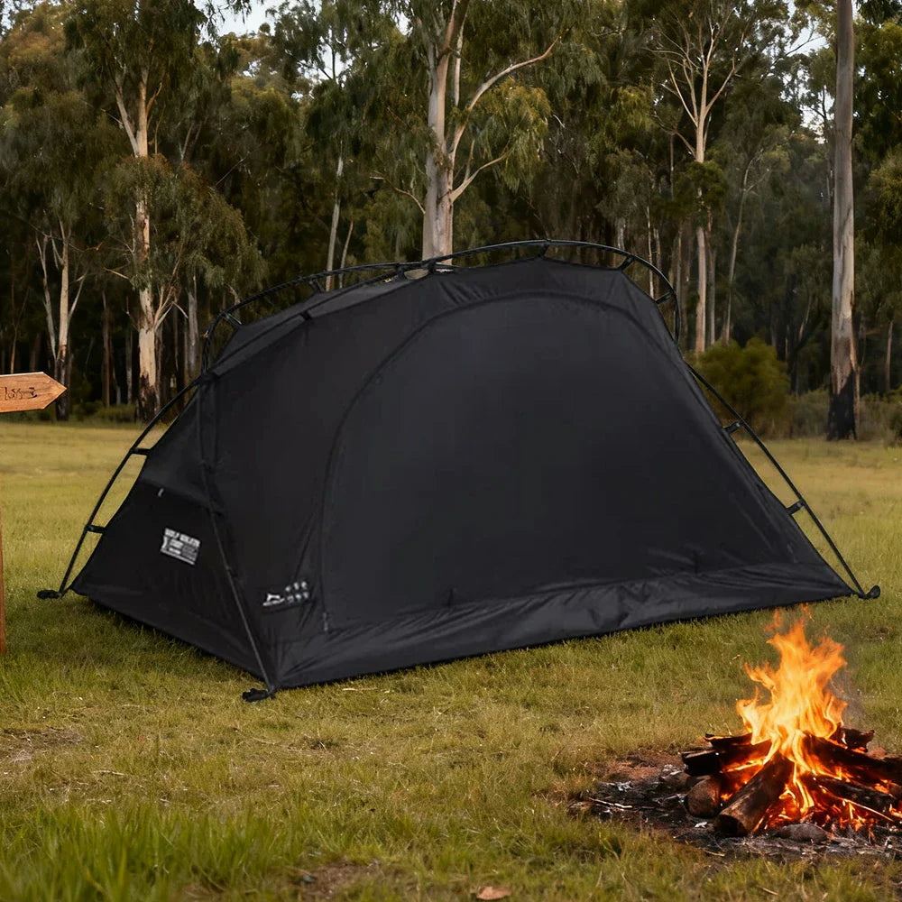 TREKKA Lightweight Backpacking Tent - Teflon Flame-Retardant Ripstop Fabric, Waterproof Design, Aluminum Pole Structure - Black