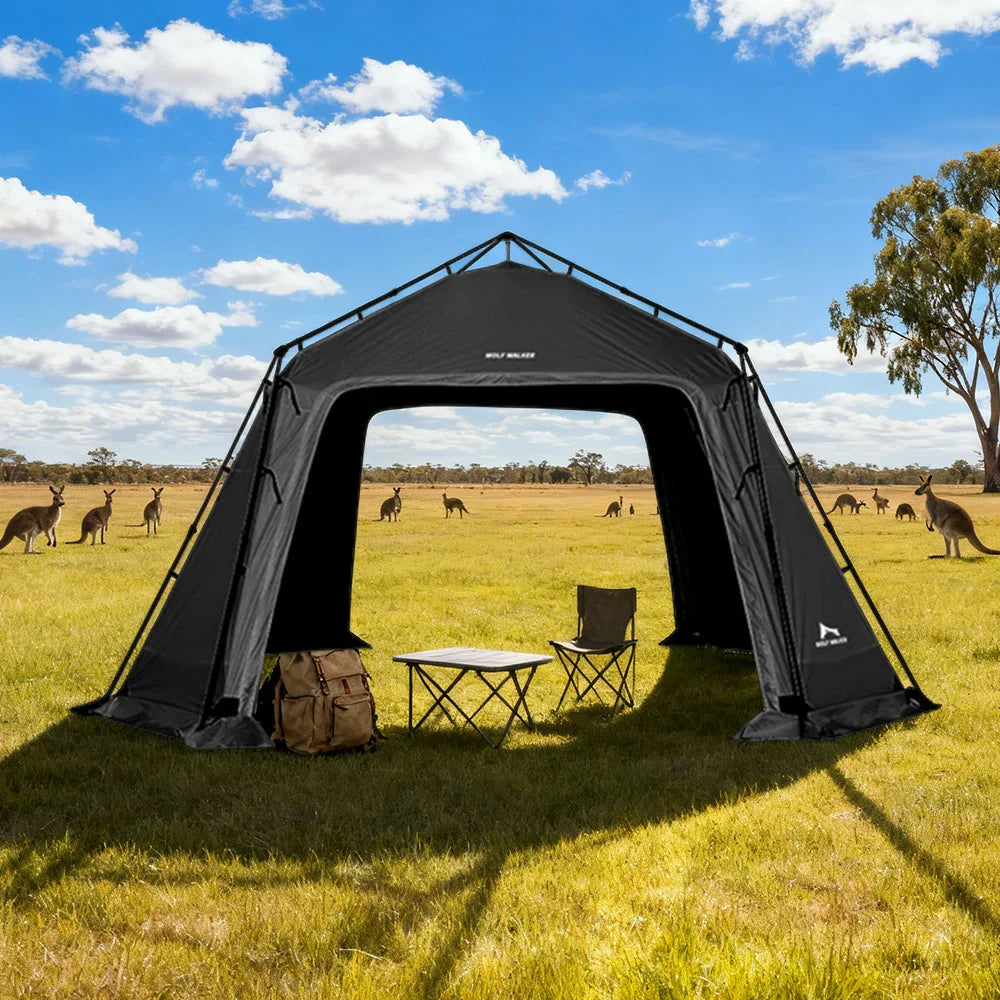 TREKKA Auto-Open Large Camping Canopy Tent - Ripstop Oxford Fabric, Fast Setup, Heavy-Duty Steel Frame - Black