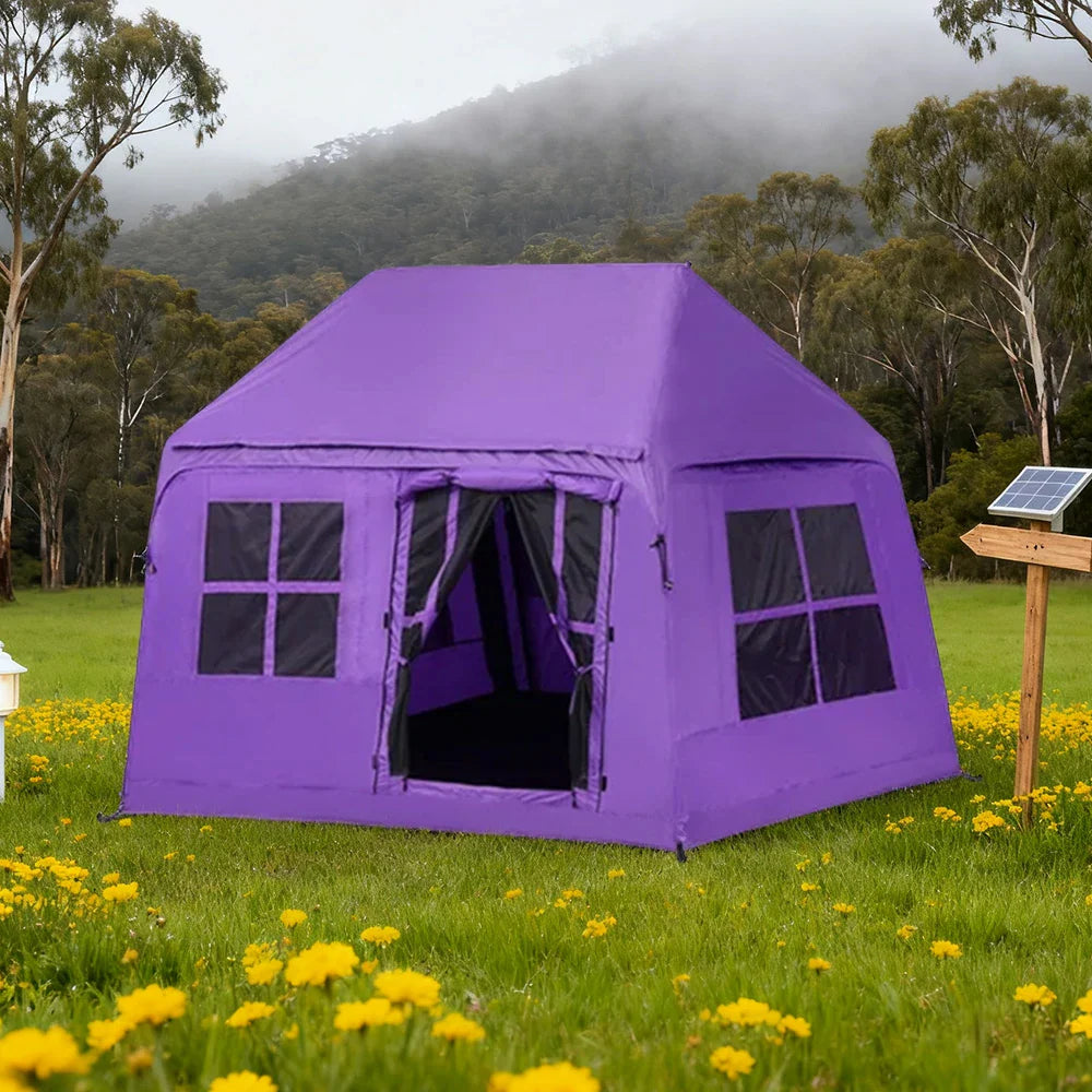 TREKKA Inflatable Cabin Camping Tent - Rapid Setup, Air-Beam Construction, Blackout Fabric, Spacious Family Shelter - Purple