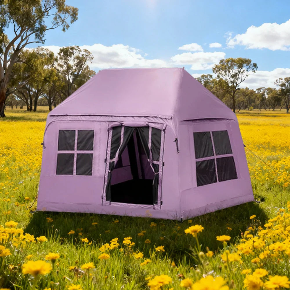 TREKKA Inflatable Cabin Camping Tent - Rapid Setup, Air-Beam Construction, Blackout Fabric, Spacious Family Shelter - Pink
