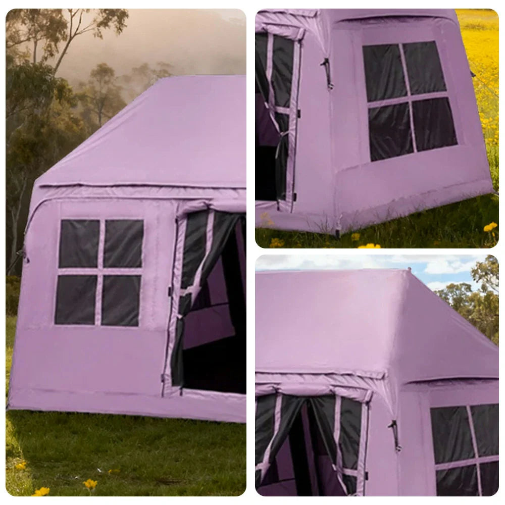 TREKKA Inflatable Cabin Camping Tent - Rapid Setup, Air-Beam Construction, Blackout Fabric, Spacious Family Shelter - Pink