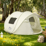 TREKKA Auto-Open Camping Tent with Front Awning Poles - Instant Assembly, Oxford Fabric, Well-Ventilated 4-6 Person Shelter - Cream