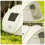 TREKKA Auto-Open Camping Tent with Front Awning Poles - Instant Assembly, Oxford Fabric, Well-Ventilated 4-6 Person Shelter - Cream