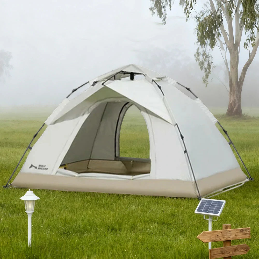 TREKKA Auto-Open Camping Tent UPF50+ - Silver-Coated UV Protection, Dual Door Design, Lightweight 2-3 Person Shelter - Off White
