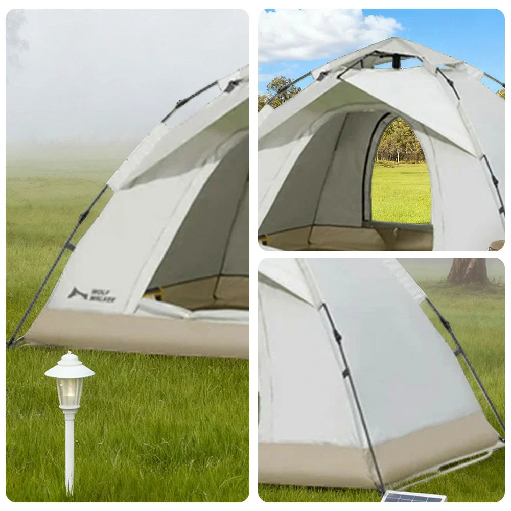 TREKKA Auto-Open Camping Tent UPF50+ - Silver-Coated UV Protection, Dual Door Design, Lightweight 2-3 Person Shelter - Off White