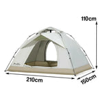 TREKKA Auto-Open Camping Tent UPF50+ - Silver-Coated UV Protection, Dual Door Design, Lightweight 2-3 Person Shelter - Off White