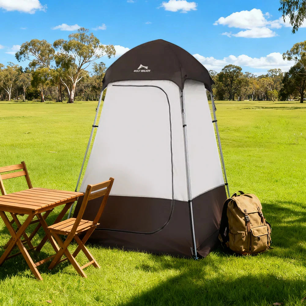TREKKA Outdoor Camping Shower & Changing Tent - Privacy Design, Silver-Coated Fabric, Portable Quick Setup Shelter - Brown