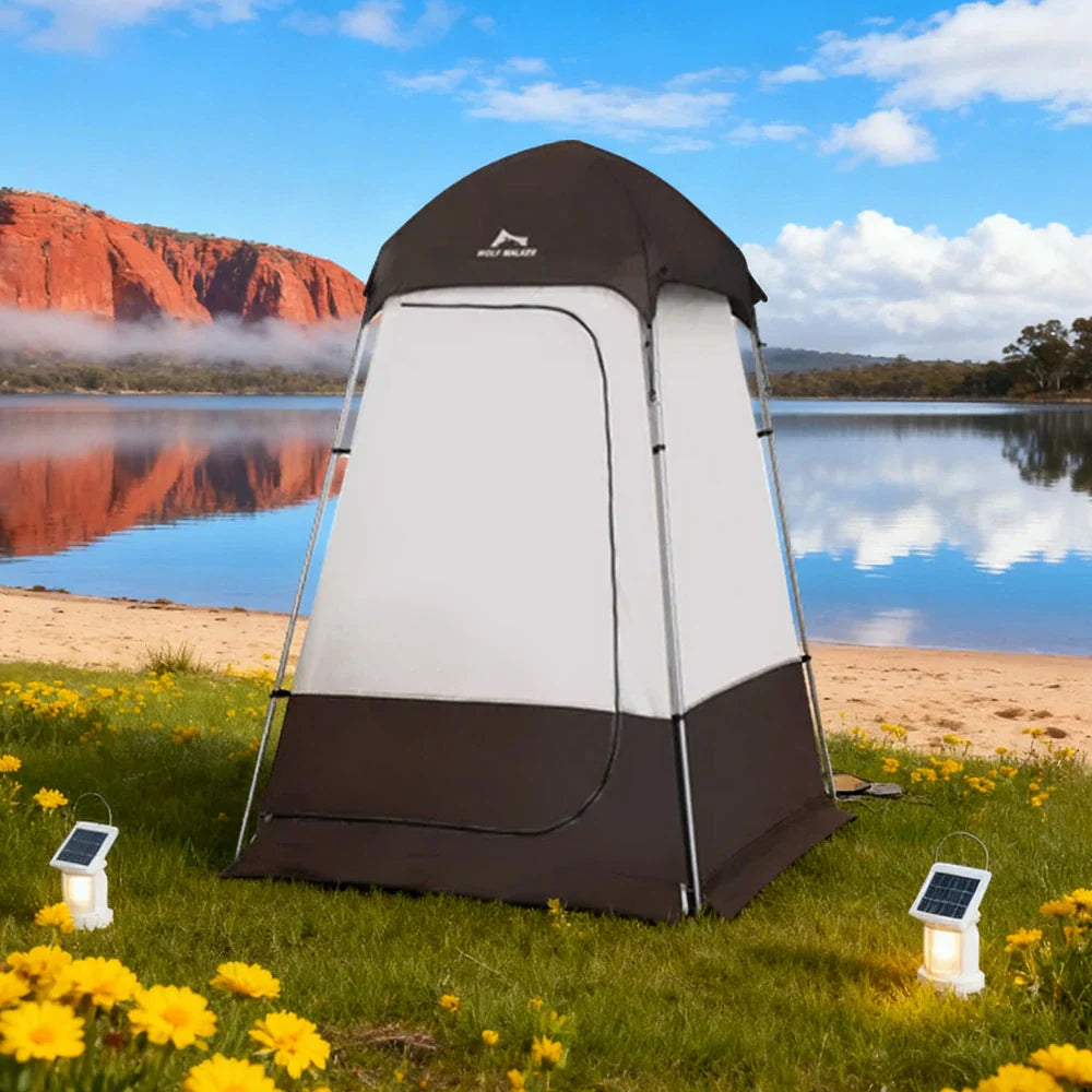 TREKKA Outdoor Camping Shower & Changing Tent - Privacy Design, Silver-Coated Fabric, Portable Quick Setup Shelter - Brown