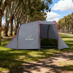 TREKKA Motorcycle Camping Tent with Extended Front Garage - Waterproof & Wind-Resistant, Spacious Touring Shelter - Grey