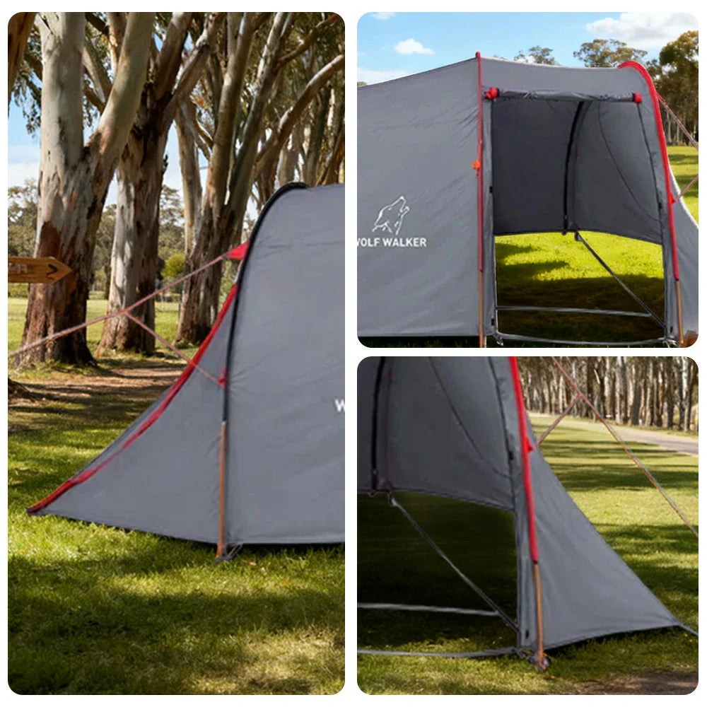 TREKKA Motorcycle Camping Tent with Extended Front Garage - Waterproof & Wind-Resistant, Spacious Touring Shelter - Grey