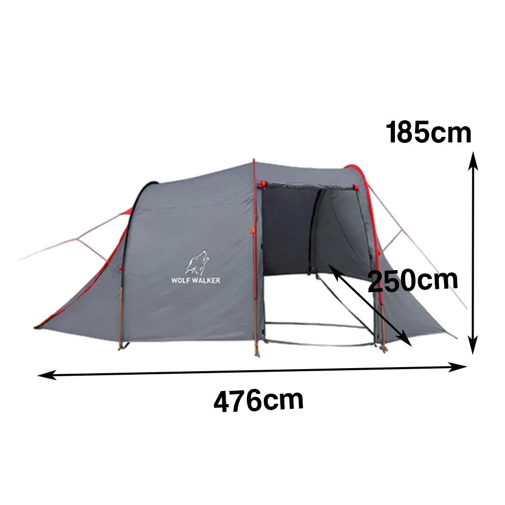 TREKKA Motorcycle Camping Tent with Extended Front Garage - Waterproof & Wind-Resistant, Spacious Touring Shelter - Grey
