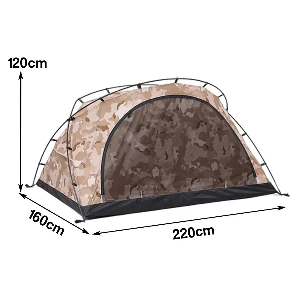 TREKKA Kangaroo-Style Camping Tent - Large Front Vestibule, Windproof & Waterproof, Stable Freestanding 2-Person Shelter - Yellow Camo