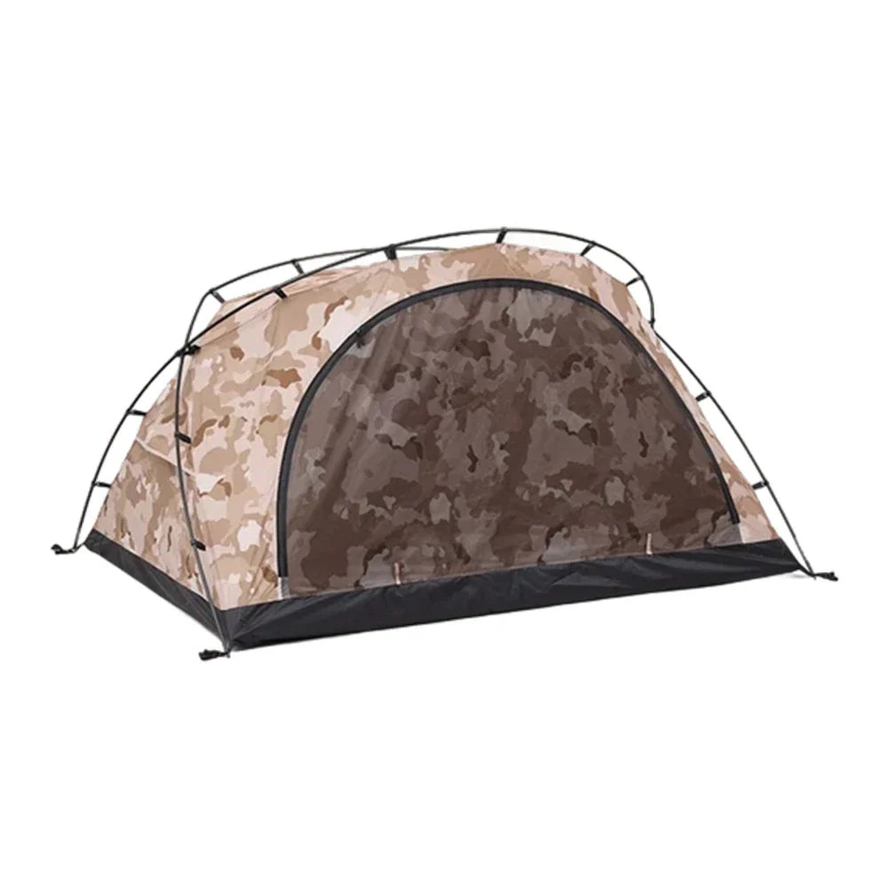 TREKKA Kangaroo-Style Camping Tent - Large Front Vestibule, Windproof & Waterproof, Stable Freestanding 2-Person Shelter - Yellow Camo