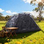 TREKKA Kangaroo-Style Camping Tent - Large Front Vestibule, Windproof & Waterproof, Stable Freestanding 2-Person Shelter - Grey Camo