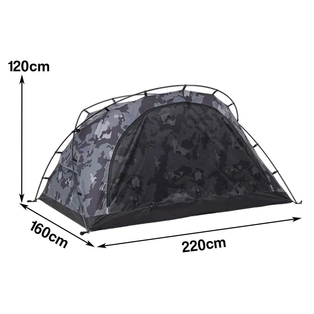 TREKKA Kangaroo-Style Camping Tent - Large Front Vestibule, Windproof & Waterproof, Stable Freestanding 2-Person Shelter - Grey Camo