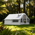 TREKKA 10 Square Meter Integrated Inflatable Camping Tent with Stove Jack & Air Pump - Waterproof, Spacious All-Season Shelter Wind-Resistant  - Grey