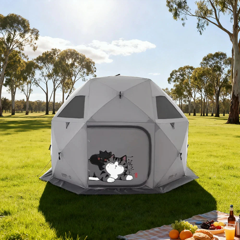 TREKKA Automatic Pop-Up Camping Tent - Instant Setup, Stable Dome Structure, Ventilated Windows, Spacious 2-4 Person Outdoor Shelter - Elephant Grey