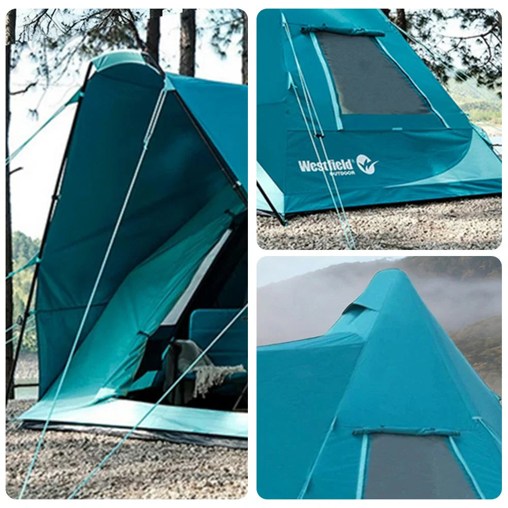 TREKKA 20 Square Meter Inflatable Cotton-Touch Tent Waterproof, Spacious 4-8 Person Shelter - Blue