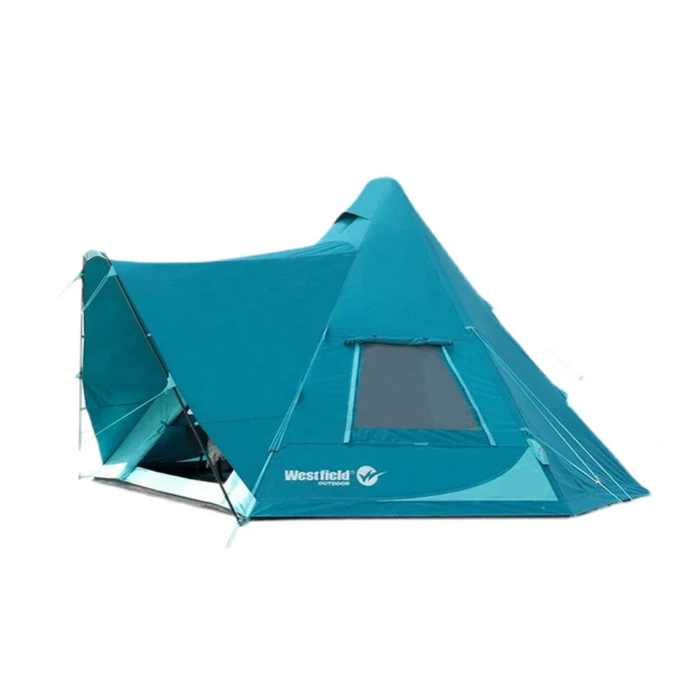 TREKKA 20 Square Meter Inflatable Cotton-Touch Tent Waterproof, Spacious 4-8 Person Shelter - Blue