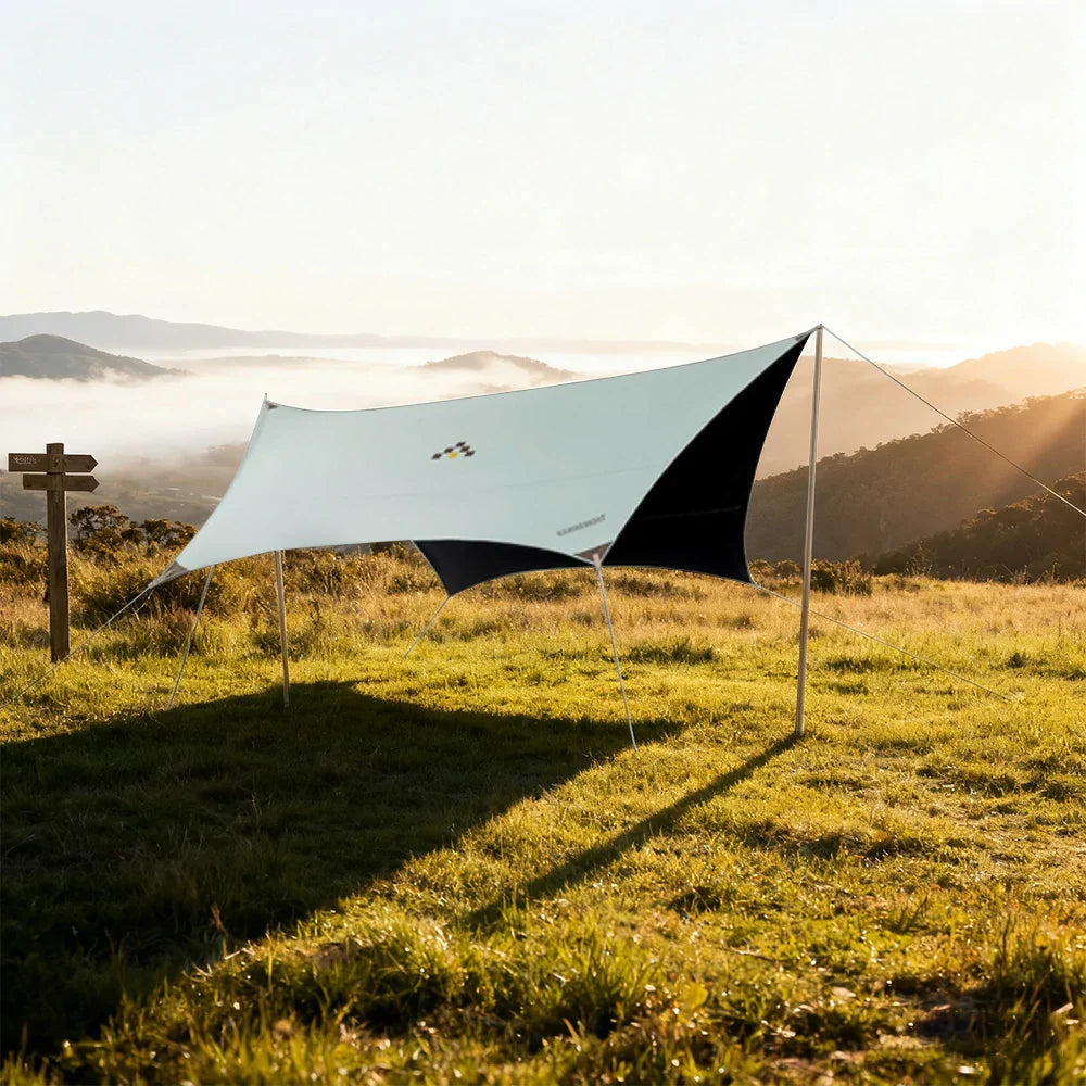 TREKKA 20 Square Meter Hexagonal Blackout Canopy - UPF50 Plus Sun Protection Oxford Shade Shelter - Mint Green