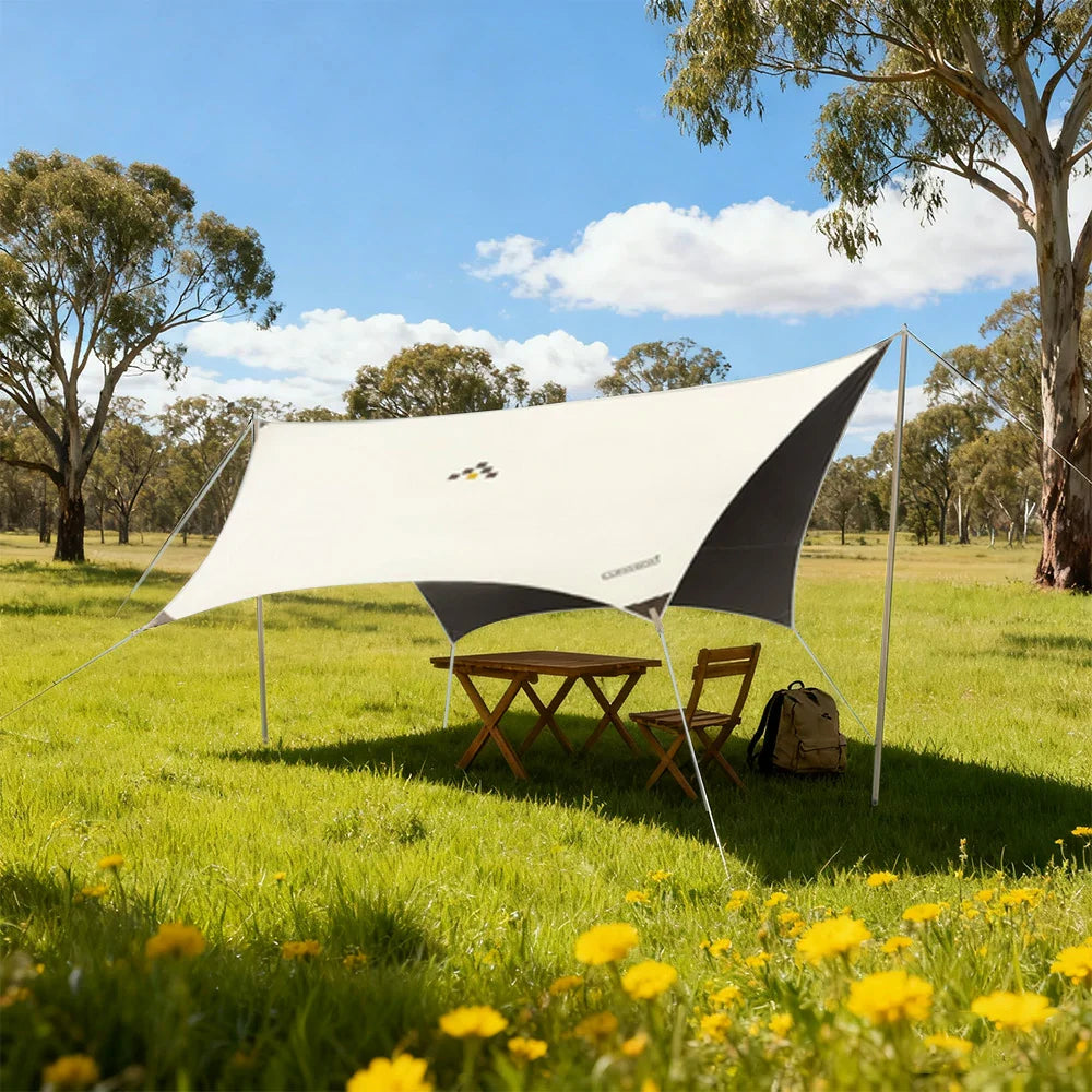 TREKKA 20 Square Meter Hexagonal Blackout Canopy - UPF50 Plus Sun Protection 210D Oxford Shade Shelter - Beige