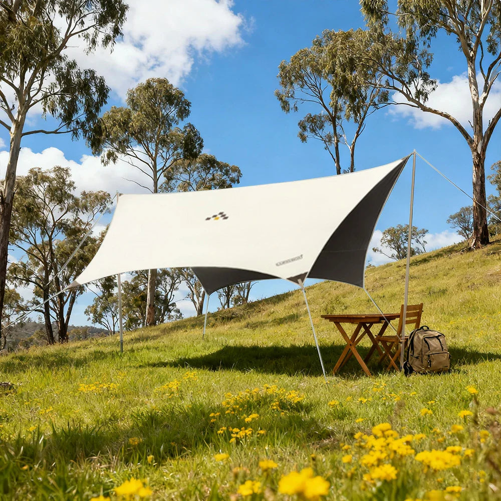 TREKKA 20 Square Meter Hexagonal Blackout Canopy - UPF50 Plus Sun Protection 210D Oxford Shade Shelter - Beige