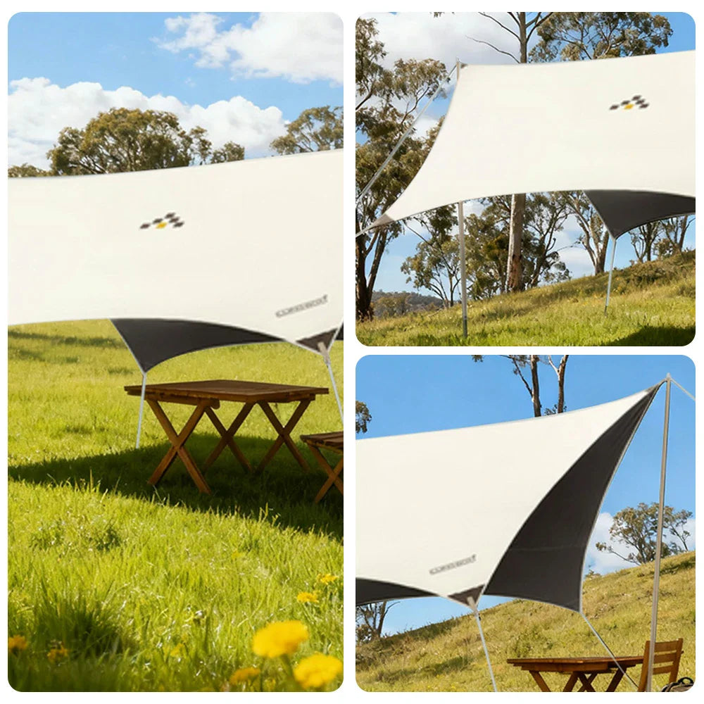 TREKKA 20 Square Meter Hexagonal Blackout Canopy - UPF50 Plus Sun Protection 210D Oxford Shade Shelter - Beige
