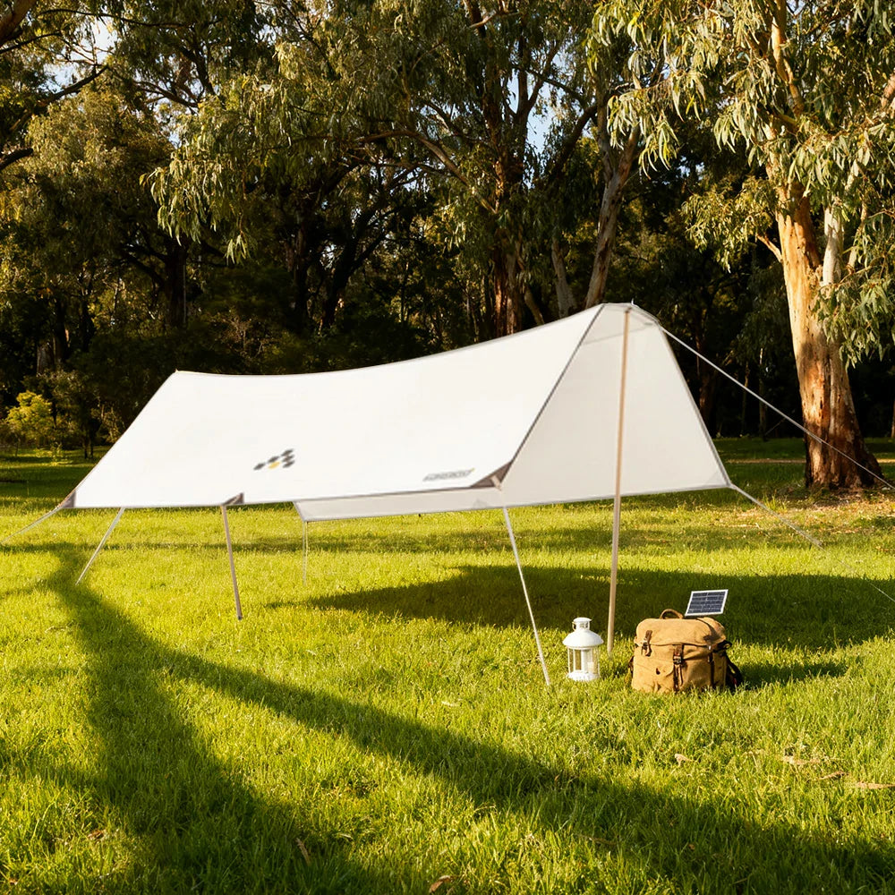 TREKKA 15 Square Meter Silver-Coated T-Wing Canopy - UPF50 Plus Sun Protection  Tear-Resistant 210D Oxford Shade Shelter - Beige