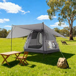 TREKKA Auto-Open Camping Tent with Extended Front Canopy - Quick Setup, Fiberglass Frame, Spacious 4-6 Person Shelter - Elephant Grey