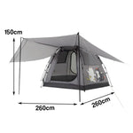 TREKKA Auto-Open Camping Tent with Extended Front Canopy - Quick Setup, Fiberglass Frame, Spacious 4-6 Person Shelter - Elephant Grey