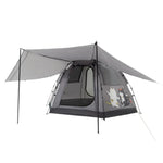 TREKKA Auto-Open Camping Tent with Extended Front Canopy - Quick Setup, Fiberglass Frame, Spacious 4-6 Person Shelter - Elephant Grey