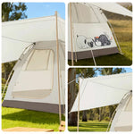 TREKKA Auto-Open Camping Tent with Extended Front Canopy - Quick Setup, Fiberglass Frame, Spacious 4-6 Person Shelter - Beige