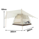 TREKKA Auto-Open Camping Tent with Extended Front Canopy - Quick Setup, Fiberglass Frame, Spacious 4-6 Person Shelter - Beige