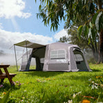 TREKKA Inflatable Tunnel Camping Tent with 21 Sq.m Extra-Large Space & Stove Jack - Rapid Setup, Ideal for Family & Winter Camping - Grey