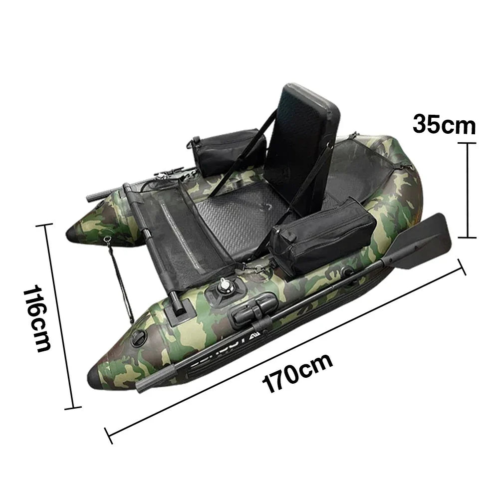 TREKKA Inflatable Kayak Durable PVC High-Back Support Chair Perfect for Sea & Lake Fishing - Camouflage Dual Air Chamber System