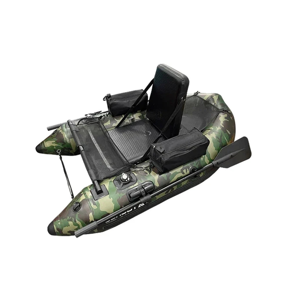 TREKKA Inflatable Kayak Durable PVC High-Back Support Chair Perfect for Sea & Lake Fishing - Camouflage Dual Air Chamber System