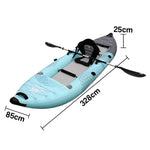 TREKKA 328/388/420cm Inflatable Kayak Elastic Seat Durable PVC High-Pressure Valve, Quick-Release Fins, Ideal for Sea & Lake Fishing - Blue