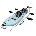 TREKKA 328/388/420cm Inflatable Kayak Elastic Seat Durable PVC High-Pressure Valve, Quick-Release Fins, Ideal for Sea & Lake Fishing - Blue