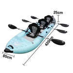 TREKKA 328/388/420cm Inflatable Kayak Elastic Seat Durable PVC High-Pressure Valve, Quick-Release Fins, Ideal for Sea & Lake Fishing - Blue